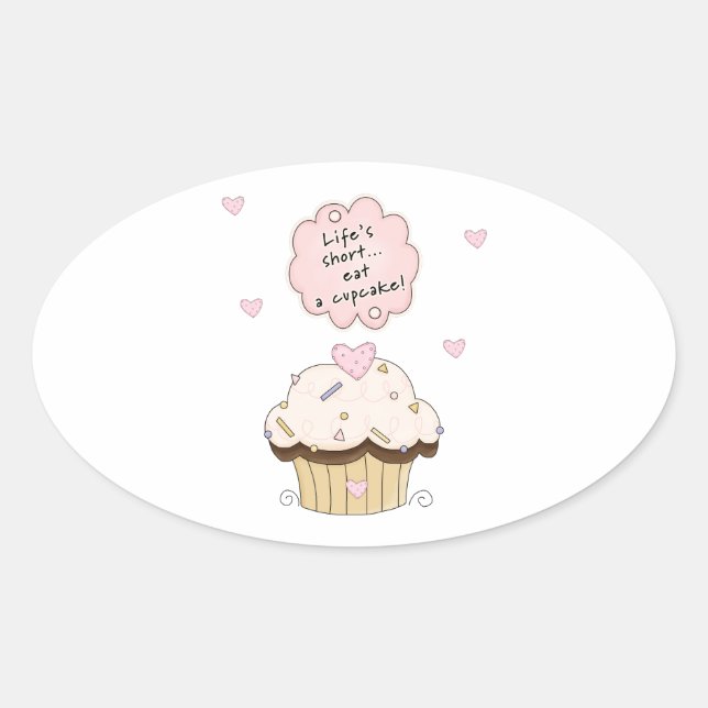 Sticker Ovale Mange Un Cupcake (Devant)