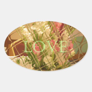 Sticker Ovale Mangez Love Play Flowers pour toute belle saison o
