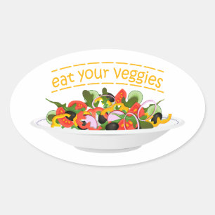 Sticker Ovale Mangez vos Légumes Citer salade fraîche mélange bo