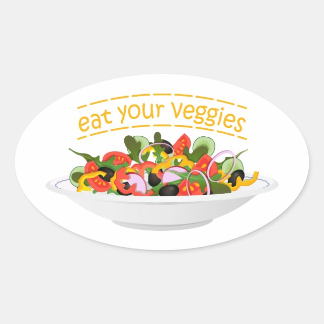 Sticker Ovale Mangez vos Légumes Citer salade fraîche mélange bo (Devant)