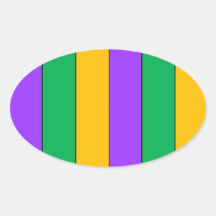 Sticker Ovale Mardi Gras Stripes Motif violet vert jaune