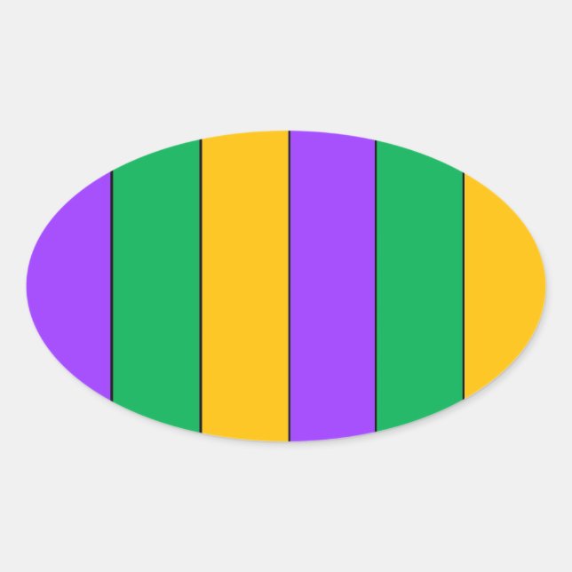 Sticker Ovale Mardi Gras Stripes Motif violet vert jaune (Devant)