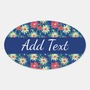 Sticker Ovale Marguerites blanches et roses