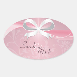 Sticker Ovale Mariage à ruban à enveloppe rose et blanc