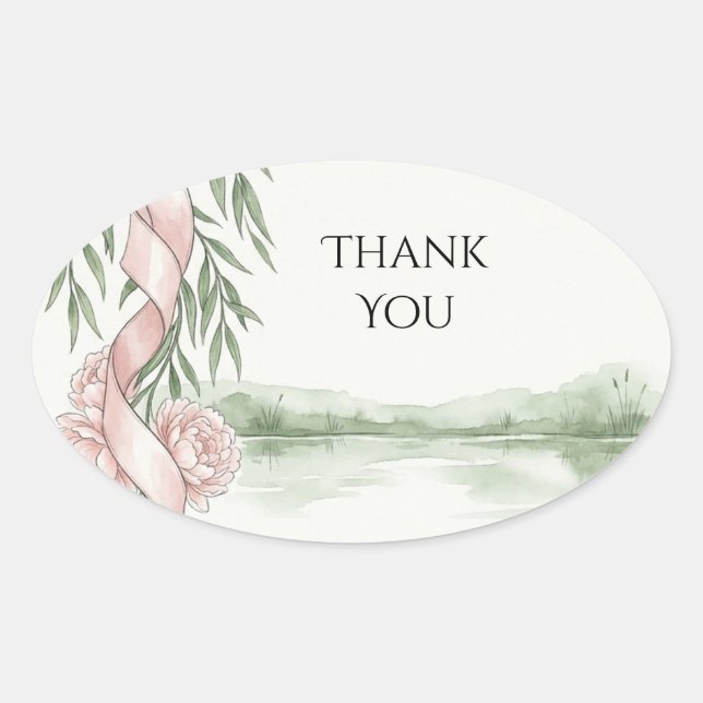 Sticker Ovale Mariage au Lac Rose Merci (Devant)