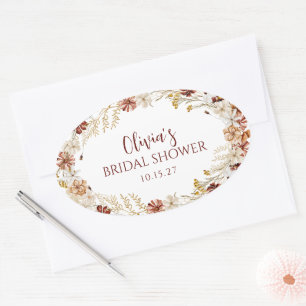 Sticker Ovale Mariage Bohème Rustique Floral Bordeaux sur Mesure
