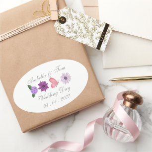 Sticker Ovale Mariage botanique romantique aux fleurs sauvages e