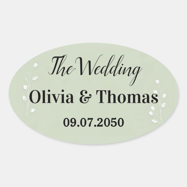 Sticker Ovale Mariage Botanique Vert Sauge (Devant)