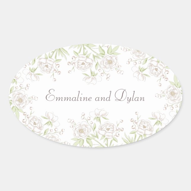 Sticker Ovale Mariage Classique Rose Blanche (Devant)
