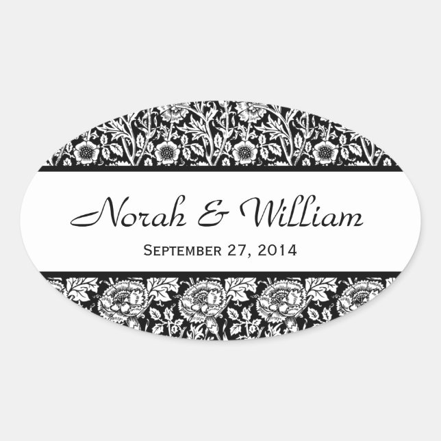 Sticker Ovale Mariage Damask noir et blanc Floral Damask (Devant)