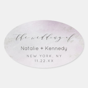 Sticker Ovale Mariage d'aquarelle Ombre clair violet argenté