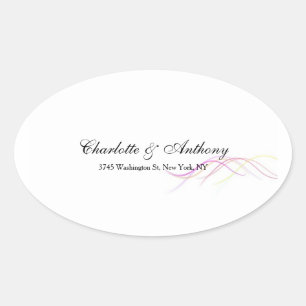Sticker Ovale Mariage Élégant Créatif Courbes Abstraites Blanche