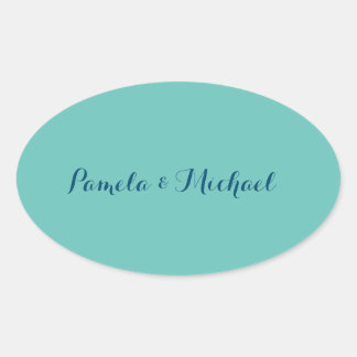 Sticker Ovale Mariage Élégant minimaliste classique bleu