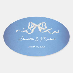 Sticker Ovale Mariage Élégant Romantique Ruban Blanc
