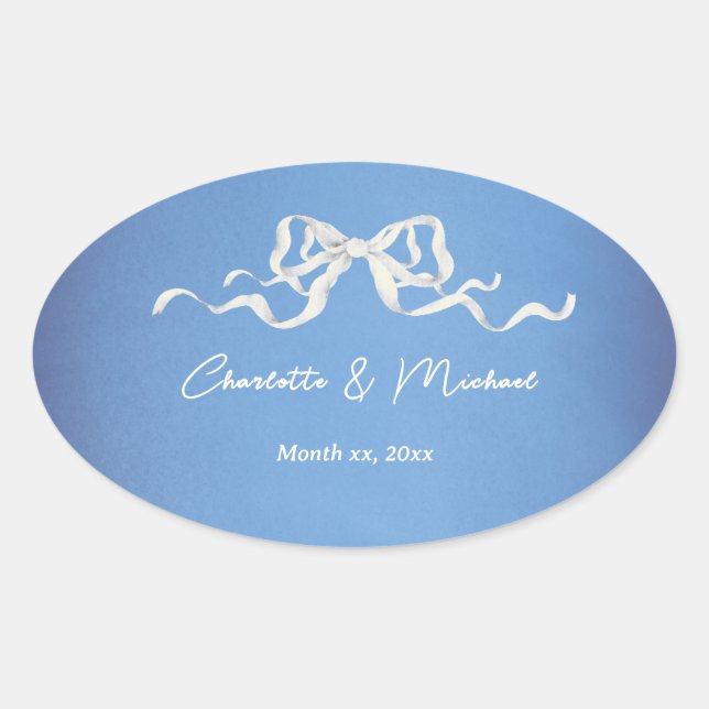 Sticker Ovale Mariage Élégant Romantique Ruban Blanc (Devant)