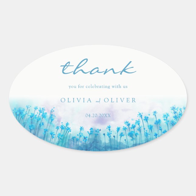 Sticker Ovale Mariage Fleur sauvage bleu (Devant)