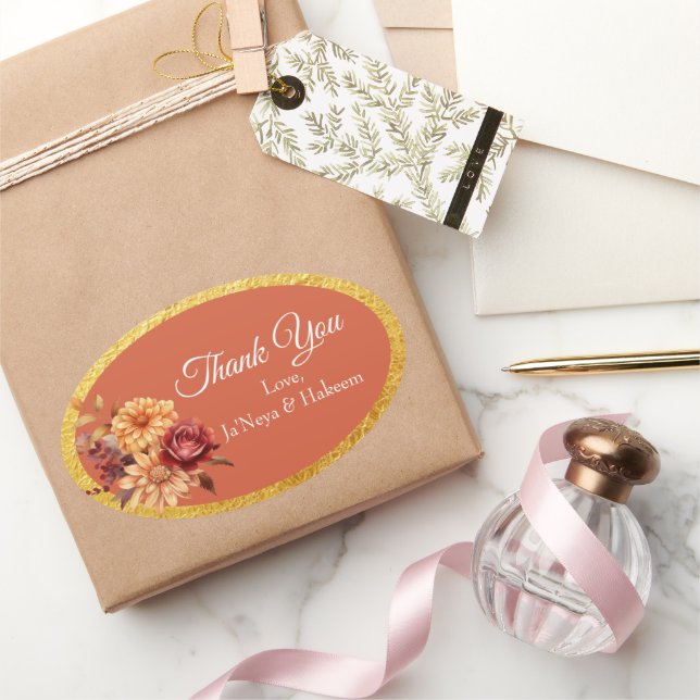 Sticker Ovale Mariage Floral Automnal  (Cadeaux)