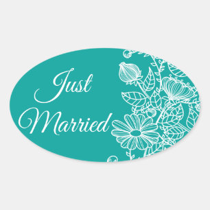 Sticker Ovale Mariage Floral aux Marguerites Bleu Turquoise