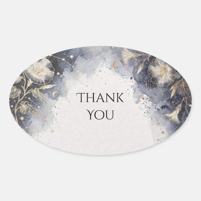 Sticker Ovale Mariage Floral Céleste Gris Bleu (Devant)