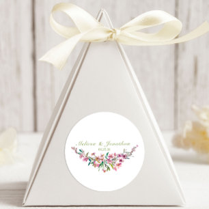 Sticker Ovale Mariage floral en fleurs de cerisier rose