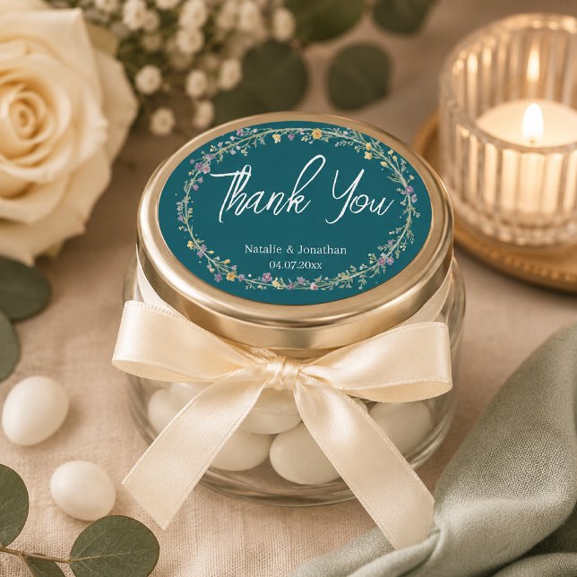 Sticker Ovale Mariage Floral Vert Bleu  (Créateur téléchargé)
