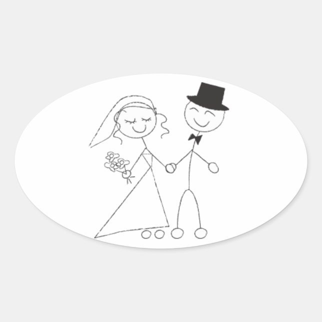 Sticker Ovale Mariage ovale Favor Seals Jote Mariée & Salle (Devant)