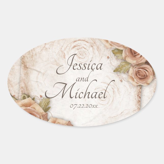Sticker Ovale Mariage Rose couleur Peach souple (Devant)