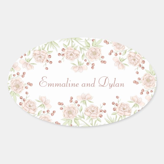Sticker Ovale Mariage Rose Pâle (Devant)