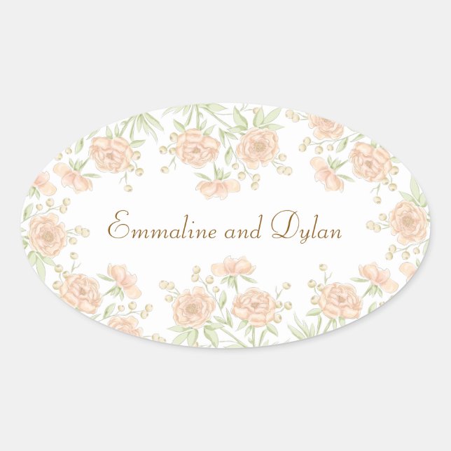 Sticker Ovale Mariage Rose Pêche (Devant)
