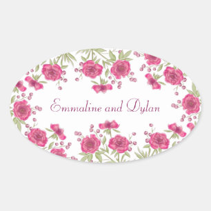 Sticker Ovale Mariage Rose Rose Clair