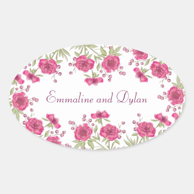 Sticker Ovale Mariage Rose Rose Clair (Devant)
