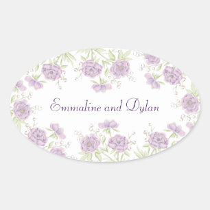 Sticker Ovale Mariage Rose Violette Lavande
