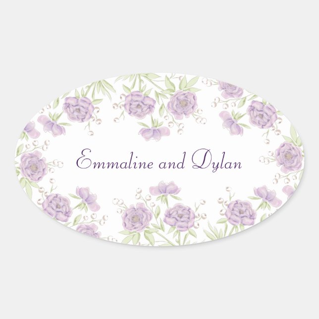 Sticker Ovale Mariage Rose Violette Lavande (Devant)
