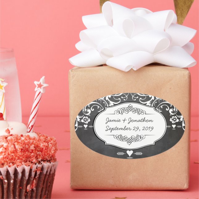 Sticker Ovale Mariages de typographie de tableau noir (Fête)