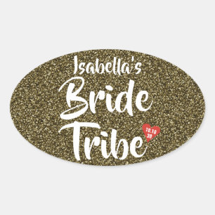 Sticker Ovale Mariée Tribe Rouge Date Coeur Parties scintillant 