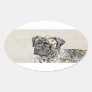 Sticker Ovale Mastiff anglais (Brindle) Peinture - Chien Art