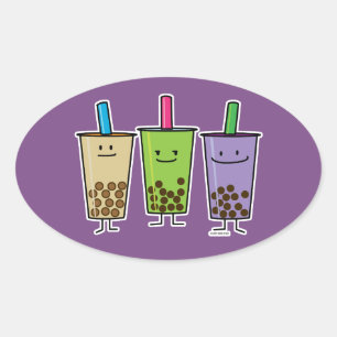 Sticker Ovale Matcha boba thé lait de boisson verte Taro tapioca