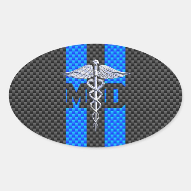 Sticker Ovale Médecin Médicale MD Caduceus Fibres de carbone ray (Devant)