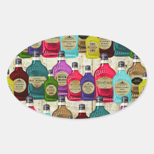 Sticker Ovale Médecine Homme Potion magique Apothécaire Bouteill