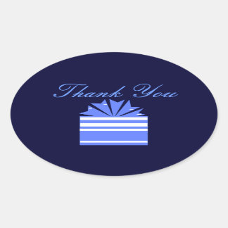 Sticker Ovale "Merci" - Boîte cadeau bleu et blanc