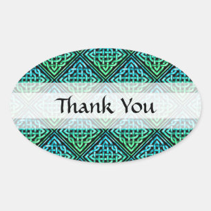 Sticker Ovale Merci Celtic Knot - Diamant bleu vert