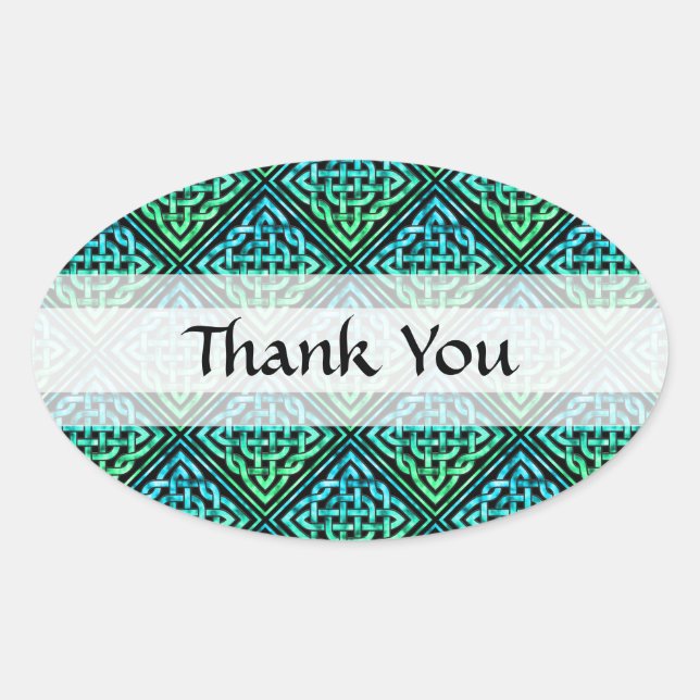 Sticker Ovale Merci Celtic Knot - Diamant bleu vert (Devant)