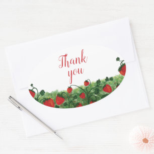 Sticker Ovale Merci d'aquarelle fraise
