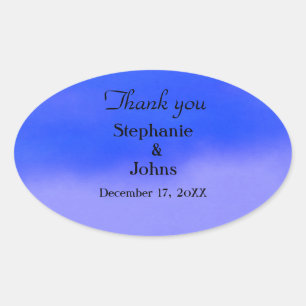 Sticker Ovale Merci Deep Blue Cloud Abstrait Art Mariage