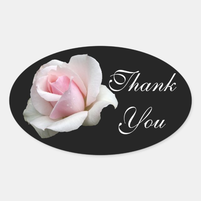 Sticker Ovale Merci floral rose Fleur rose Mariage noir (Devant)