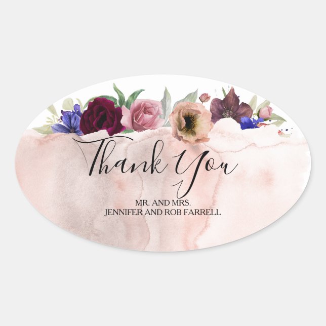 Sticker Ovale Merci mariage - Floral Vintage Automne (Devant)