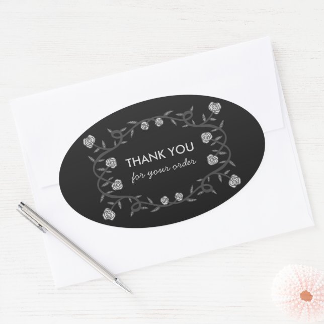Sticker Ovale MERCI pour ORDER Chic Elegant Rose Frame Gothique (Enveloppe)