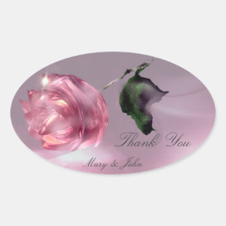 Sticker Ovale Merci rose Mariage