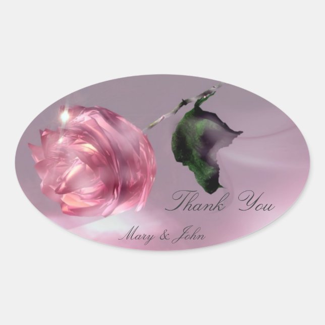 Sticker Ovale Merci rose Mariage (Devant)