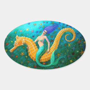 Sticker Ovale Mermaid's Ride - Seahorse